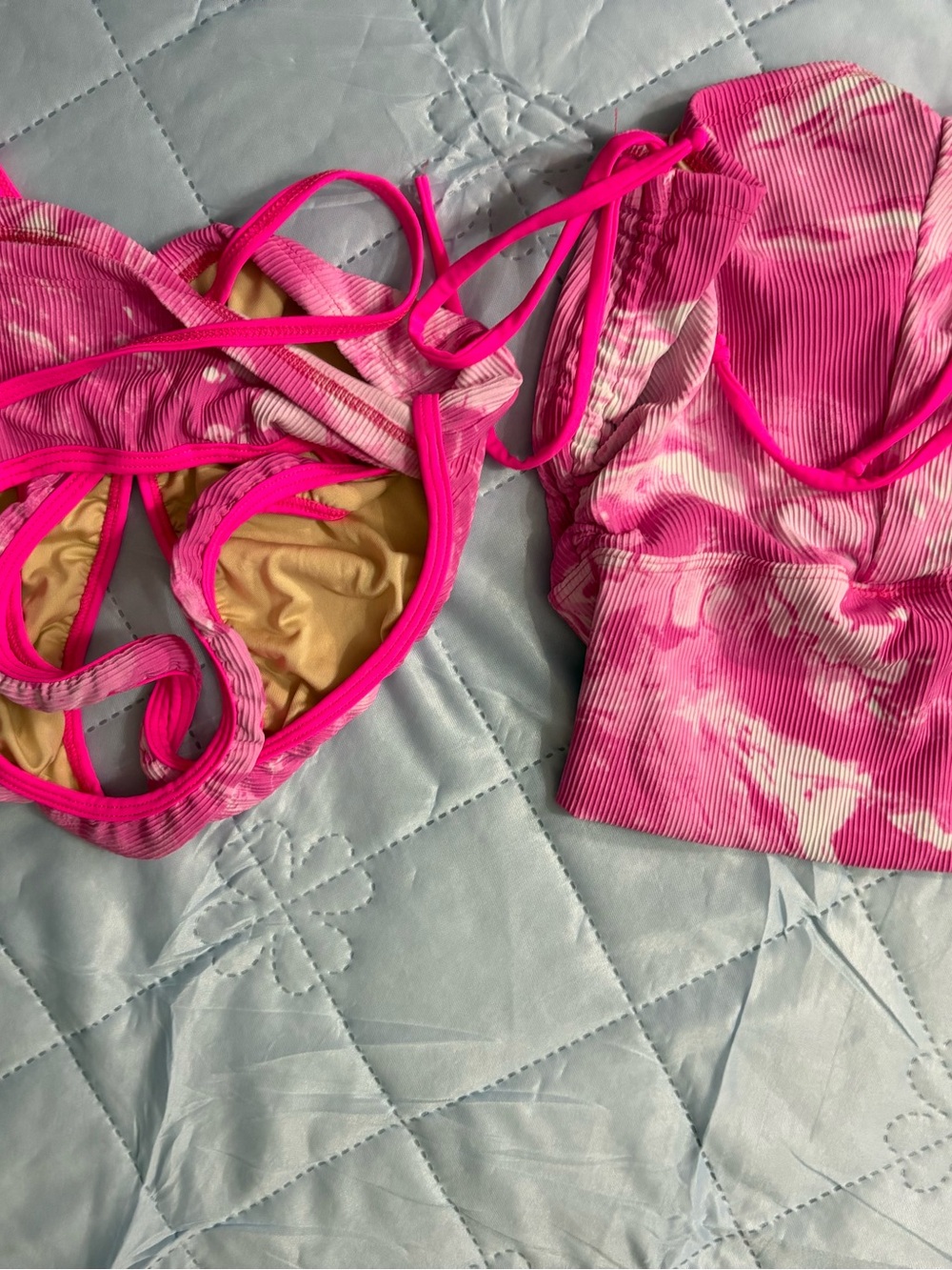 Kandi Kouture Hot Pink Tie-Dye Ribbed Bikini Top and Bottom Set